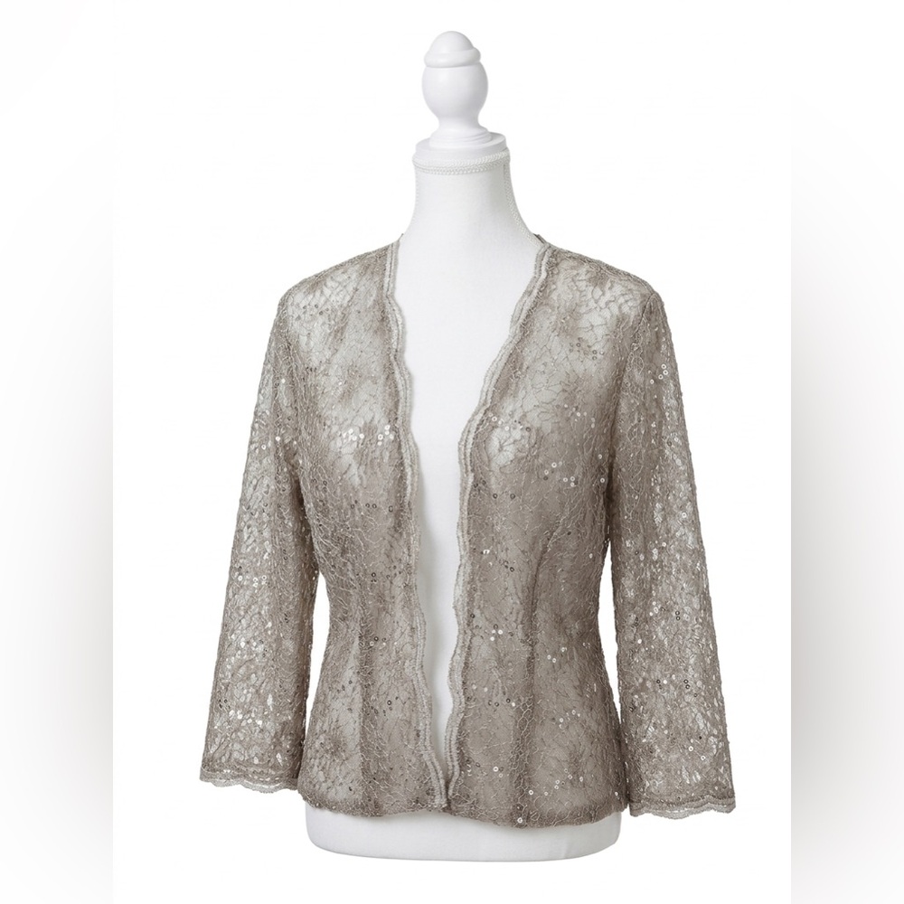 Bridal Romantic Vintage Silver Lace Sequin Embellished Formal Wear Top